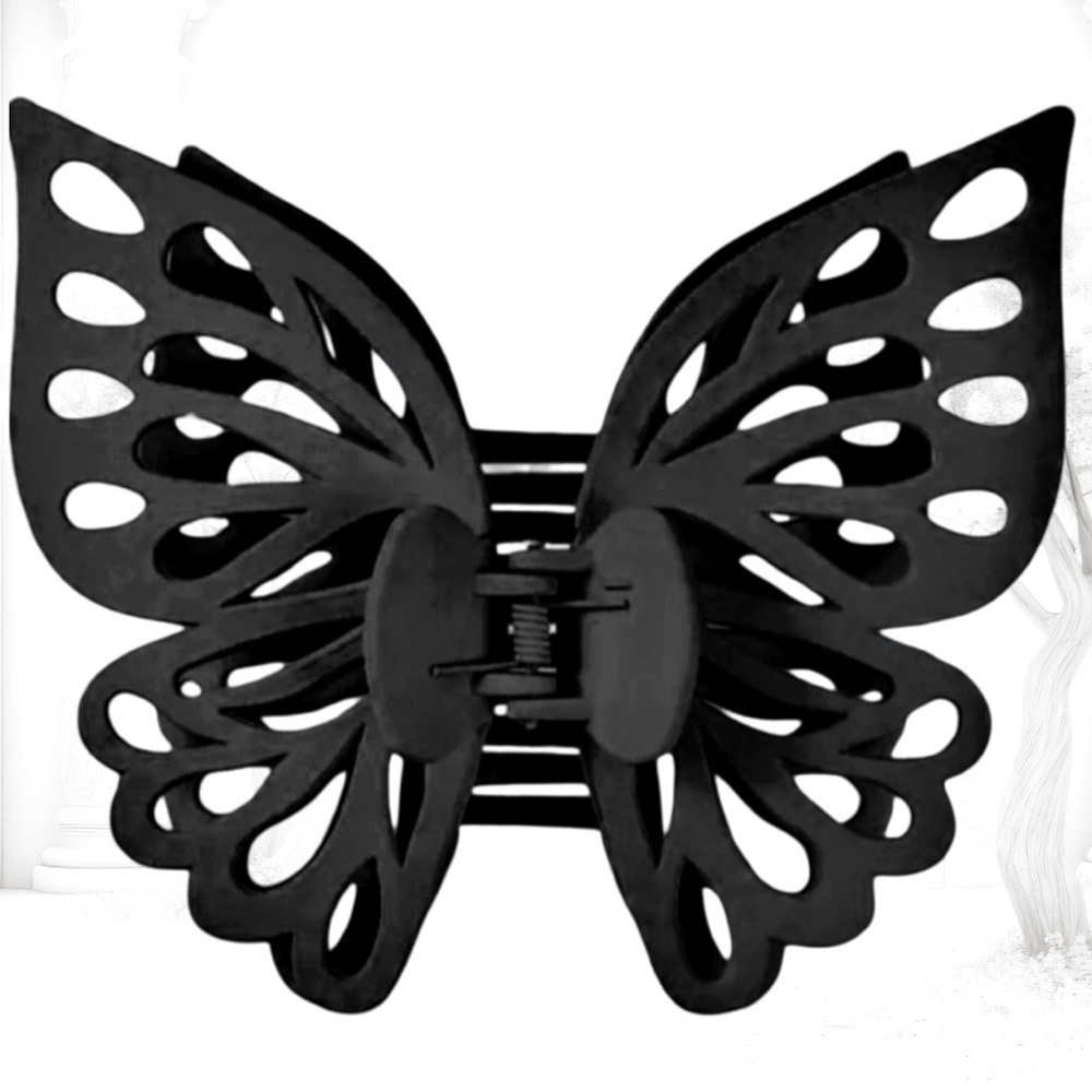 Black Butterfly Clip Large Long Hair Gothic Accessories Matte Finish​